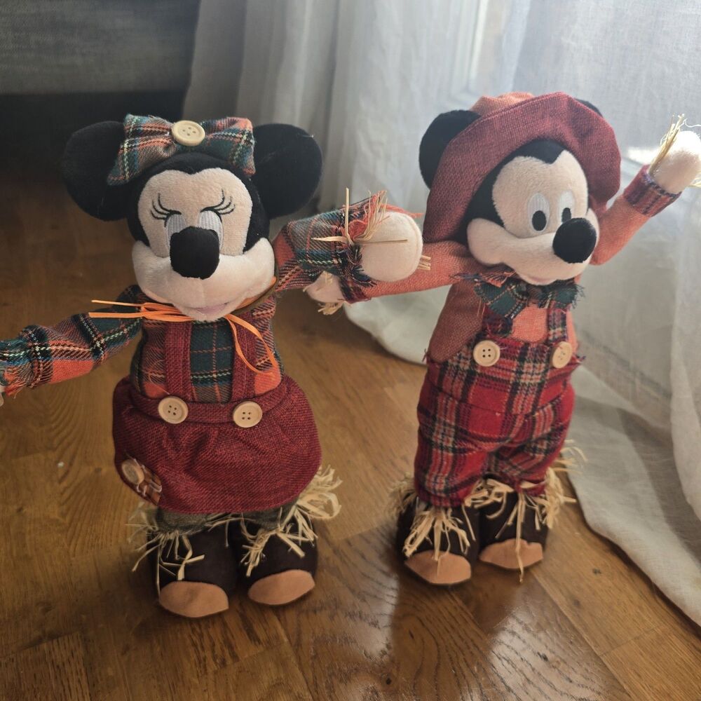 Disney Mickey and Minnie Scarecrow 13" Harvest Halloween Thanksgiving 2016 Cloth